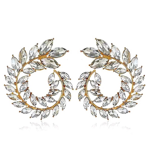 Gold Cubic Zirconia Wreath Leaf Earrings Wedding Bridal Gift - Picture 3 of 3